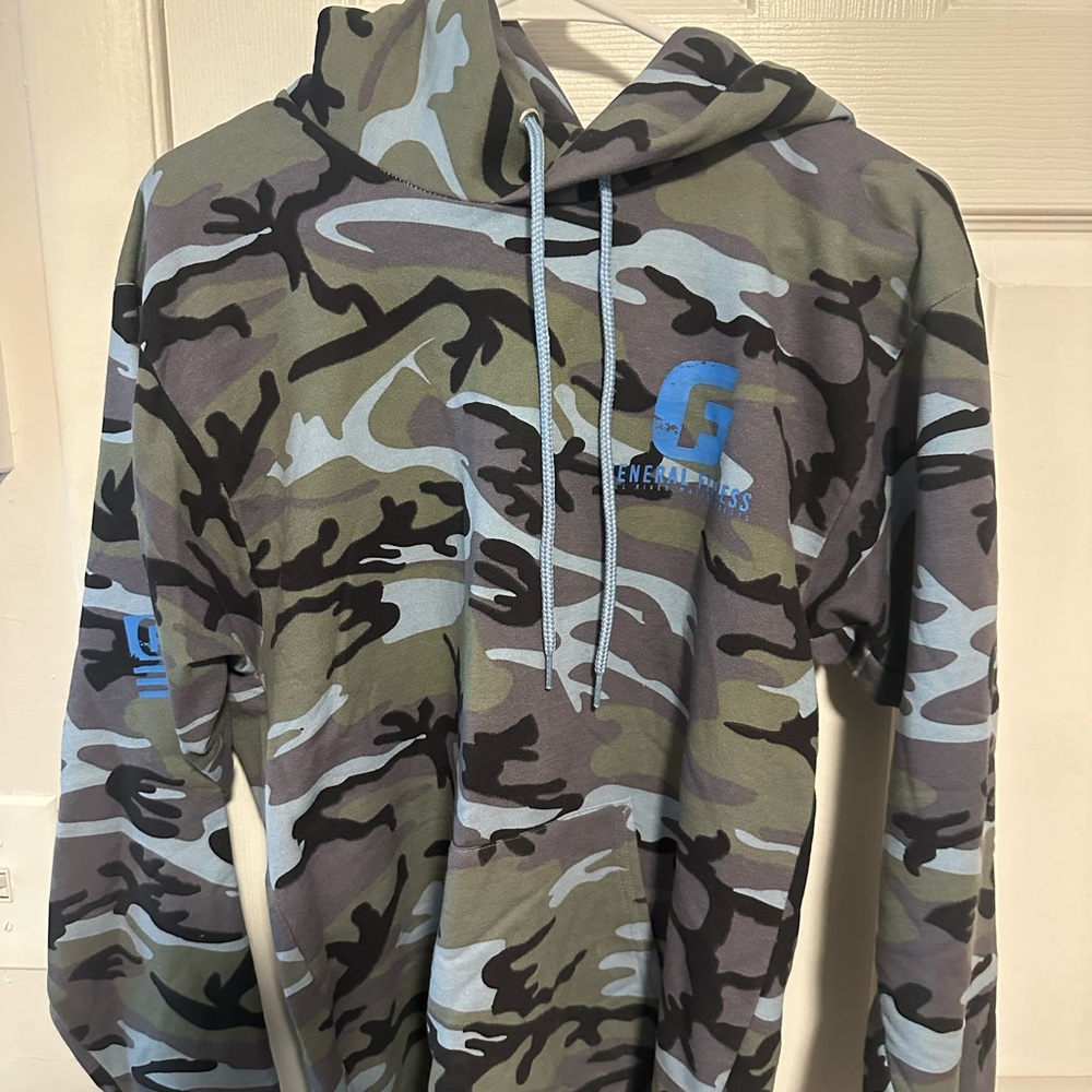 Camouflage General fitness Hoodie with Blue Logo